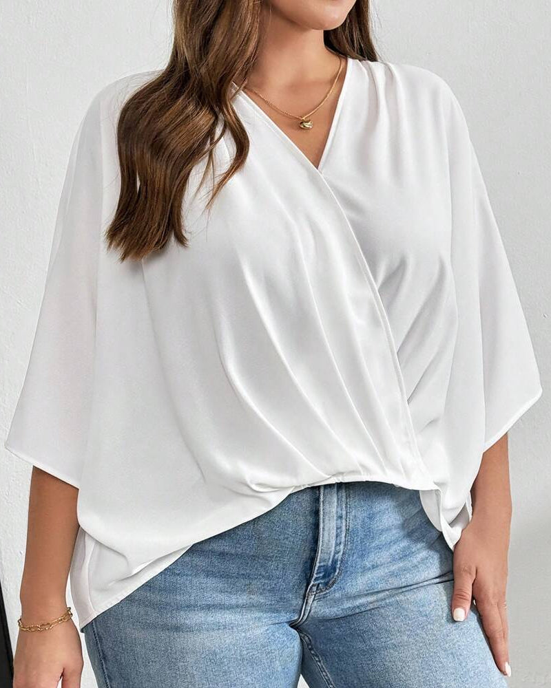 Blus V-Hals Kors Oregelbunden Solid