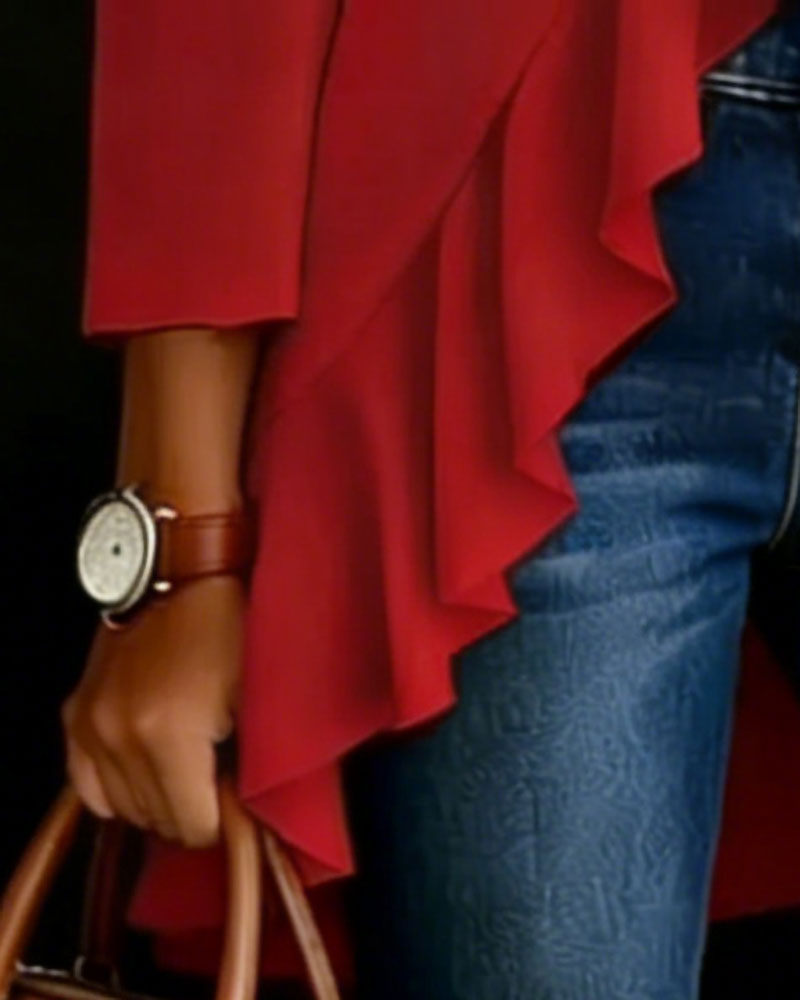 Blus V-Ringad Knyt Fram Volang