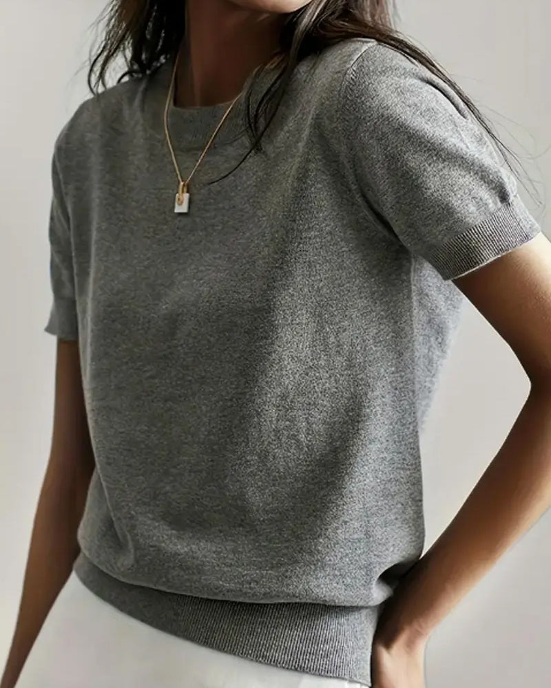 Pullover Rund Halsringning Kort Ärm Tunn Stickning