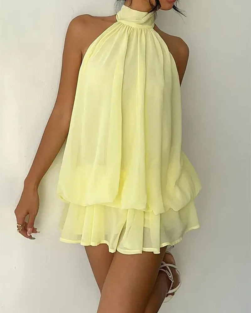 Klänning Halsrem Chiffong Mini