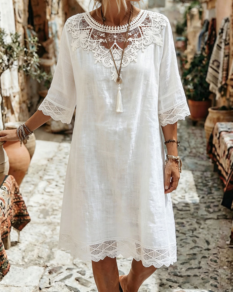 Klänning Spets Casual Midi