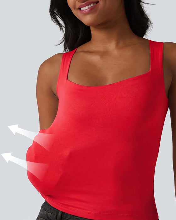 Tank Top Solid Färg Fyrkantig Hals Inbyggd Bh