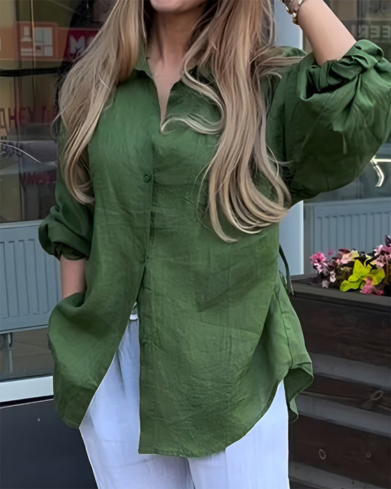 Blus Elastisk Midja Lykta Ärm