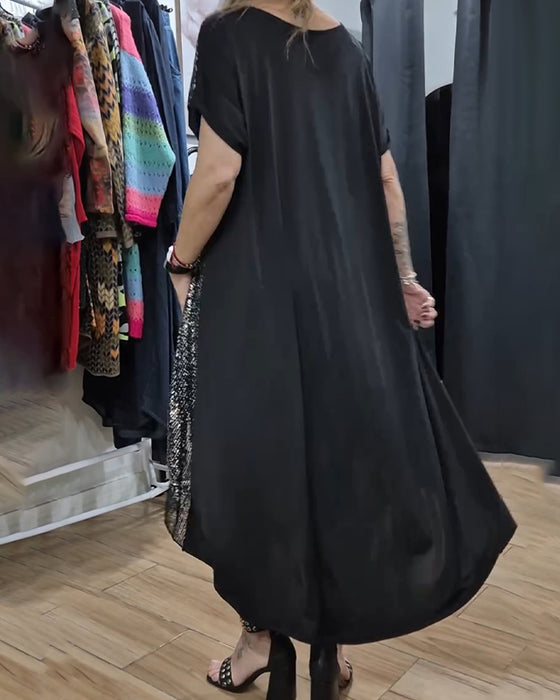 T-Shirt Rund Hals Slits Pärlbroderad Lång