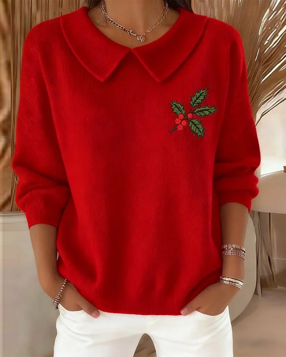 Pullover Med Peter Pan-Krage Och Jacquardmönster