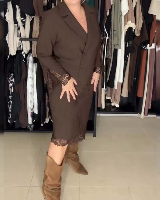 Klänning Delad Ärm Spets Lapparbete Kostym