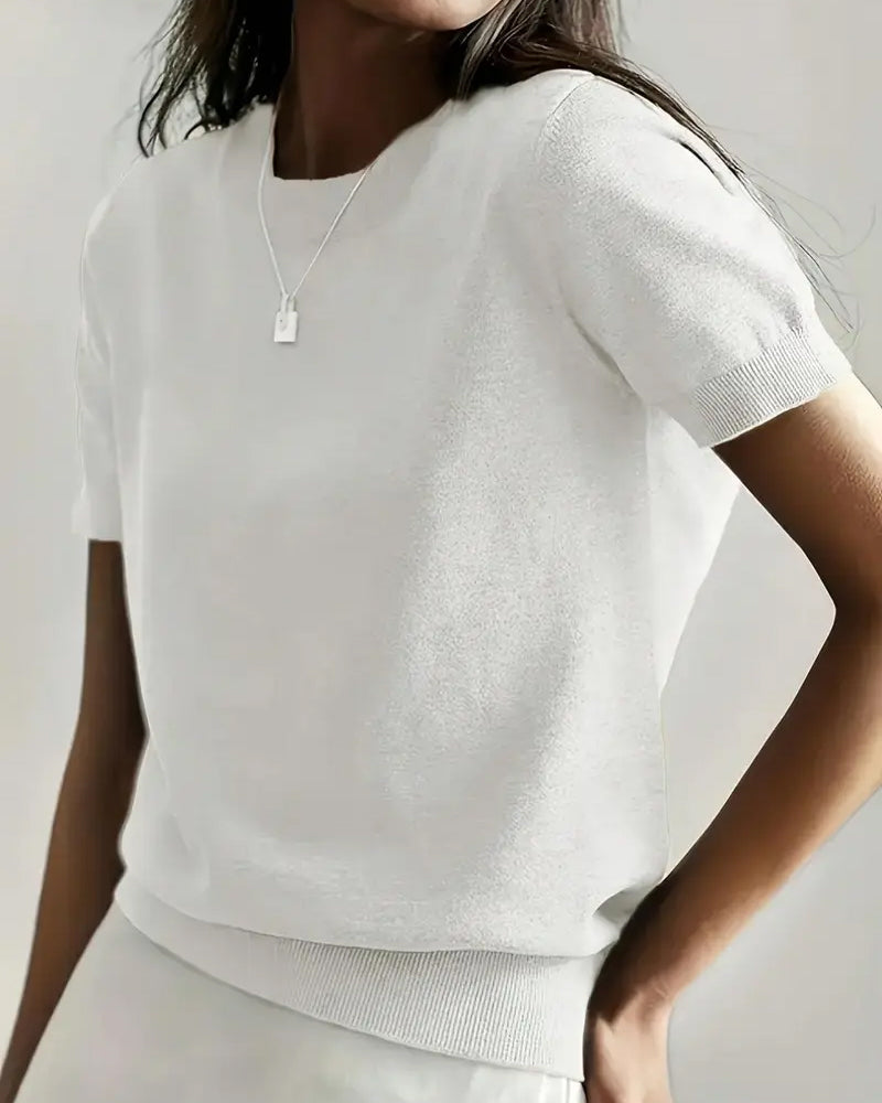 Pullover Rund Halsringning Kort Ärm Tunn Stickning