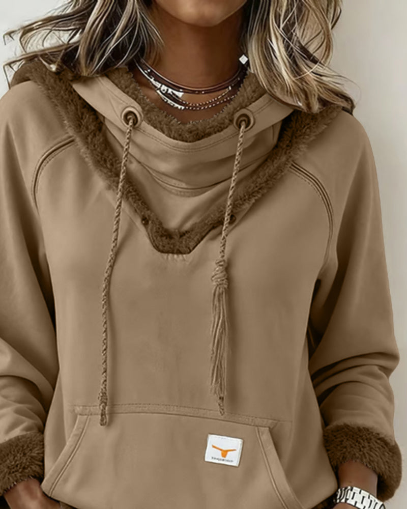 Långärmad Hoodie Med Lapptäcktsdetaljer Och Ficka