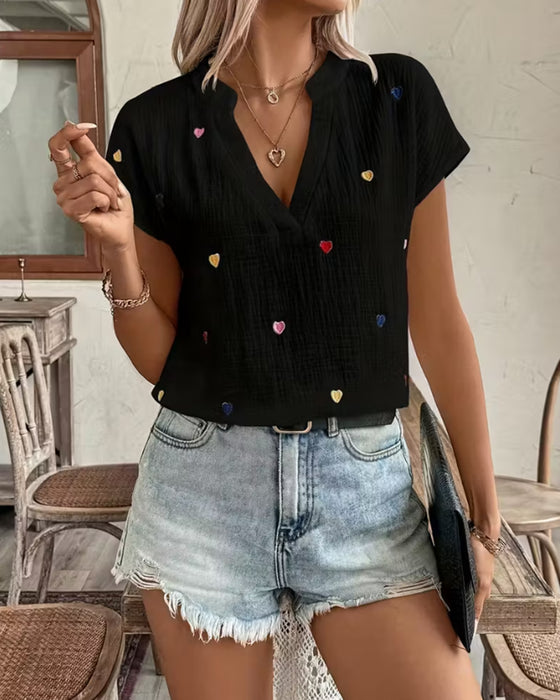 Blus Kärlek V-ringning Kortärmad