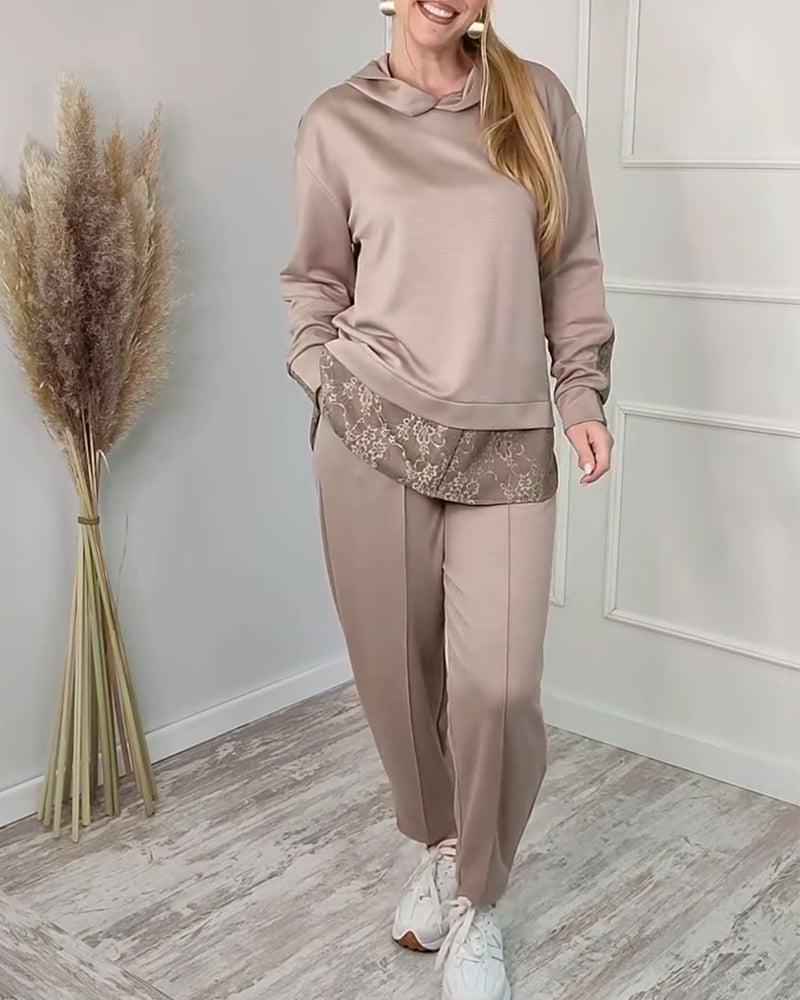 Tvådelat Set Moderiktig Långärmad Lapptäcks Jacquard