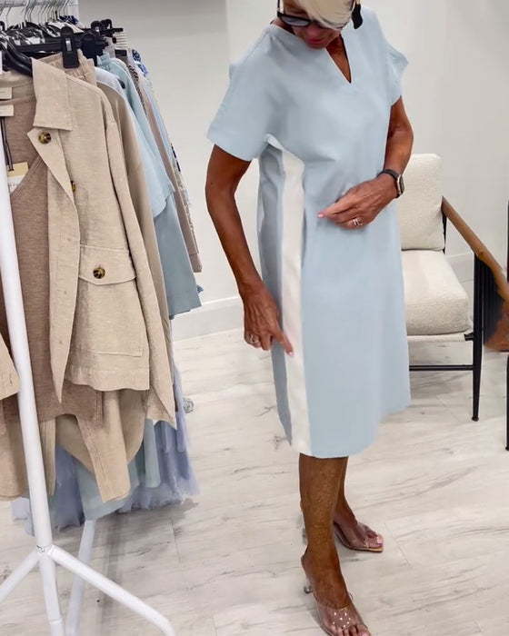 Klänning Kortärmad Kontrastfärg Rak