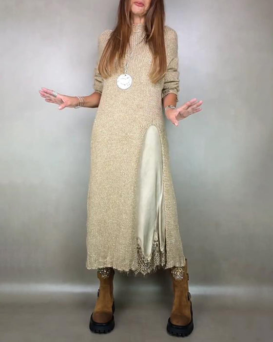 Två - Delars Set Med Strikket Klänning Och Spets Cami - Klänning