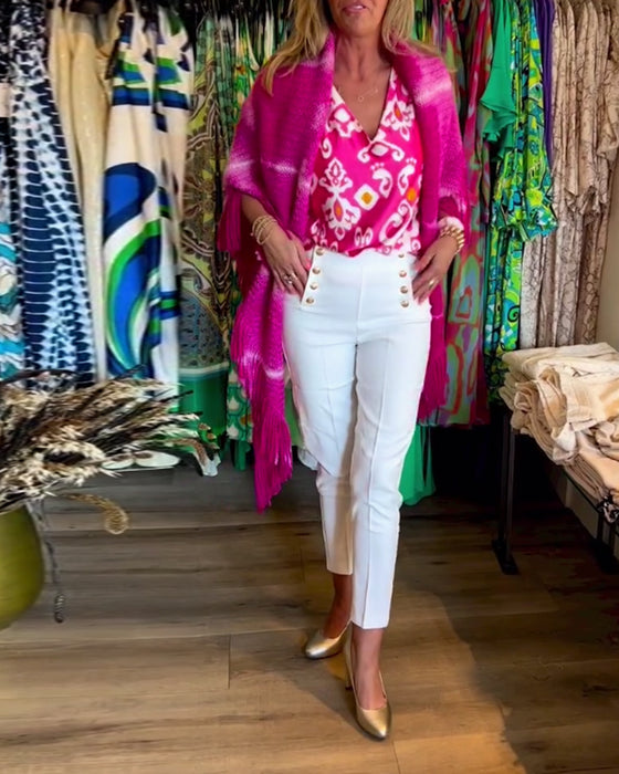 Tryckt V-ringad kortärmad topp