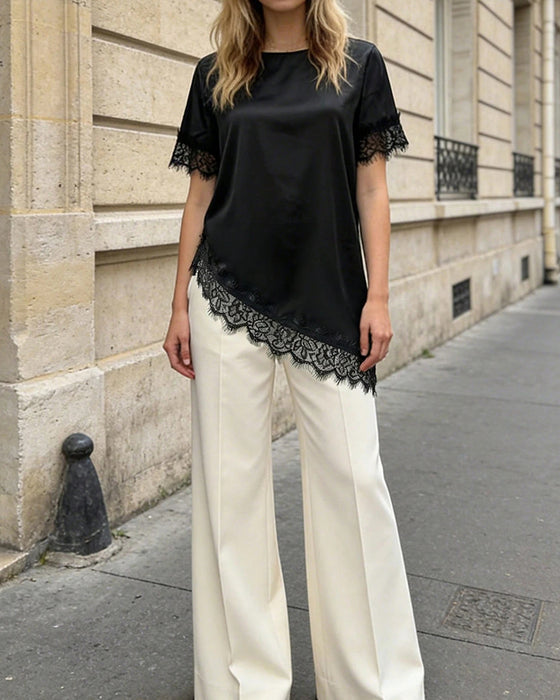 Blus Oregelbunden Spets Casual