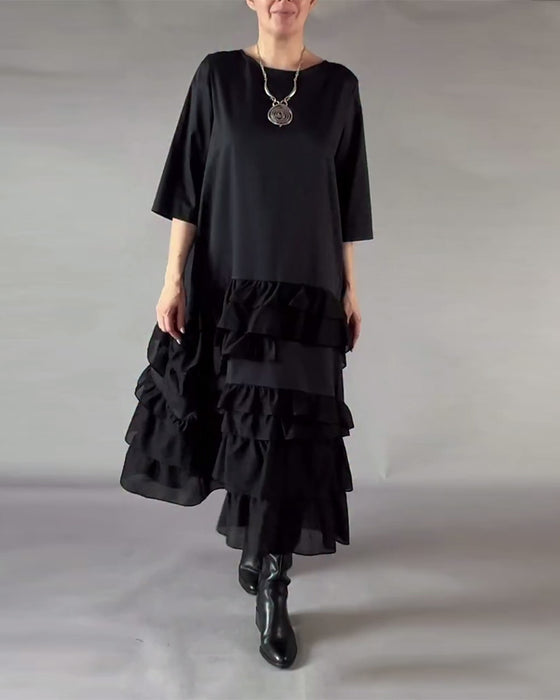 Klänning Med Rund Hals Och Dubbla Lager