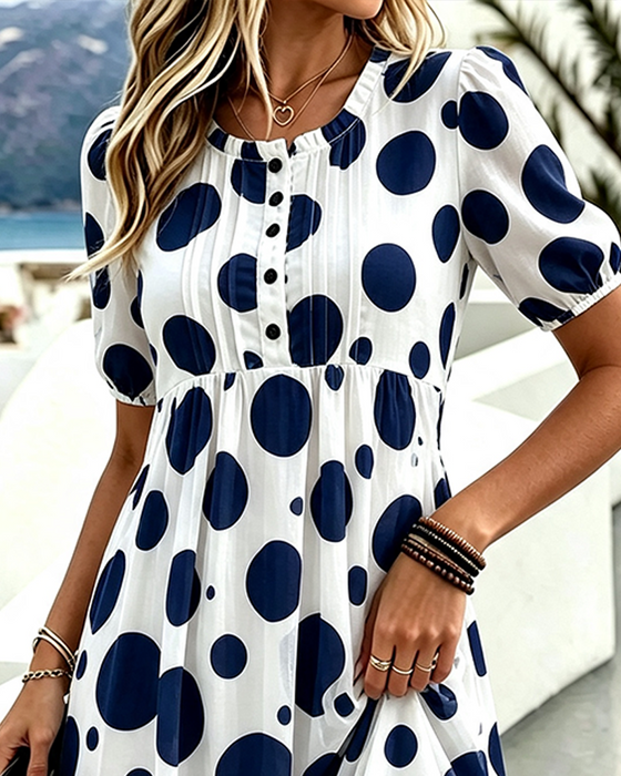 Klädning Ruffle Trim Polka Dot Rynkad