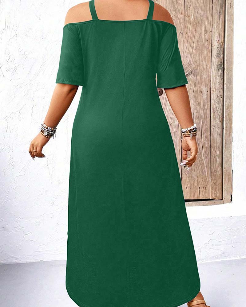 Klänning Enfärgad V-Ringning Off-Shoulder Lång