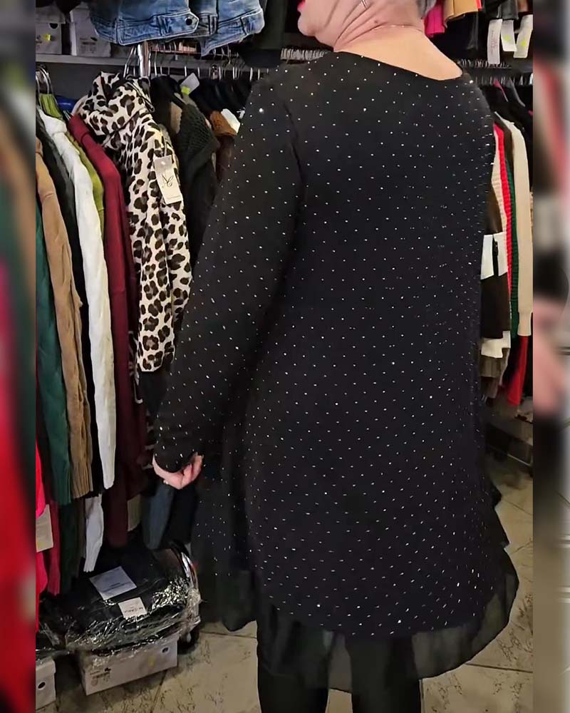 Klänning V-halsning Fin Glitter Mesh Lappverk Lössittande