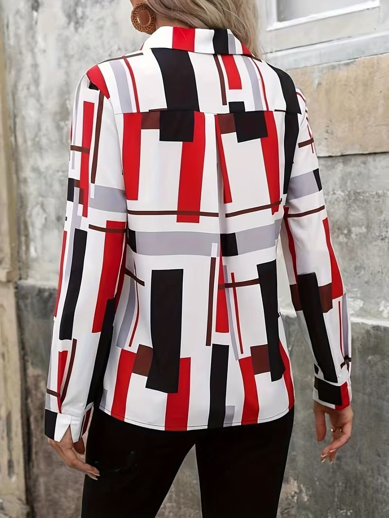 Blus Kräggslagen Vertikal Randig Långärmad