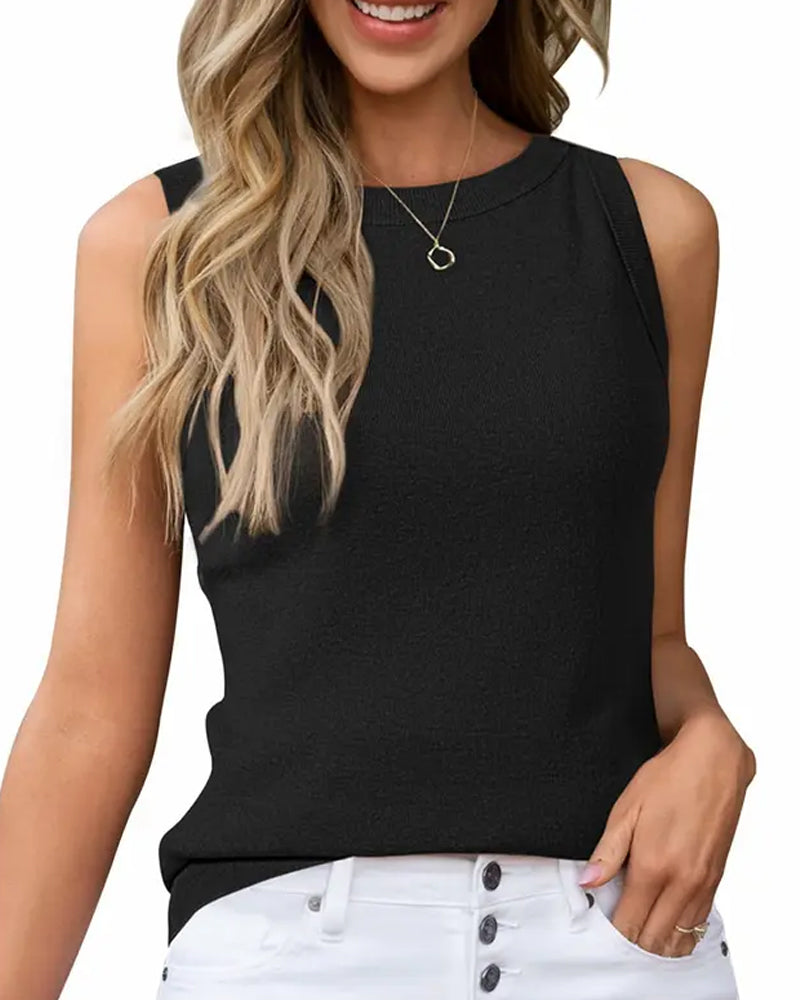 Stickad Väst – Ärmlös Med Rund Halsringning