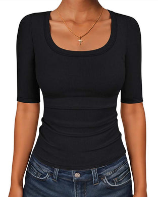 T-Shirt Slim Fit U-Hals Halvärm