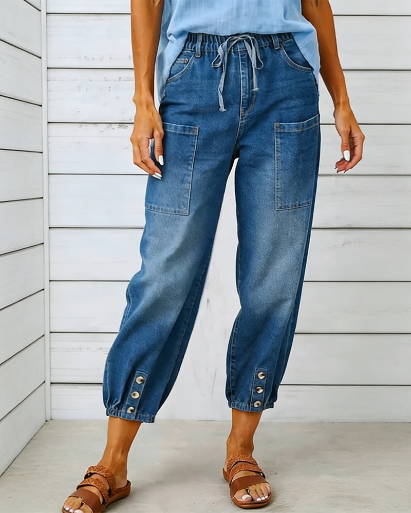 Jeans Elastisk Midja Multi-Ficka Jogger