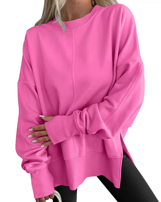 Sweatshirt Sida Slits Rund Hals Löst