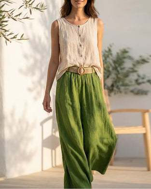 Set Med Ärmlös Topp I Bomull Och Linne Avslappnad