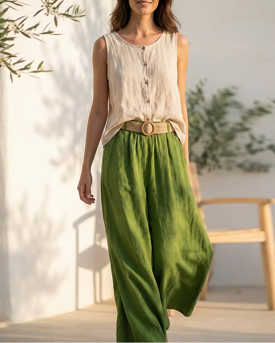 Set Med Ärmlös Topp I Bomull Och Linne Avslappnad