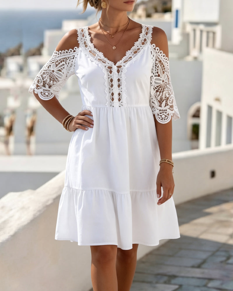 Klänningar Spets Off-Shoulder Skiktad Kort