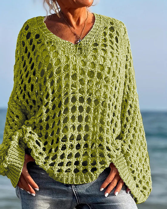 Pullover Lång Ärm Hål Ut