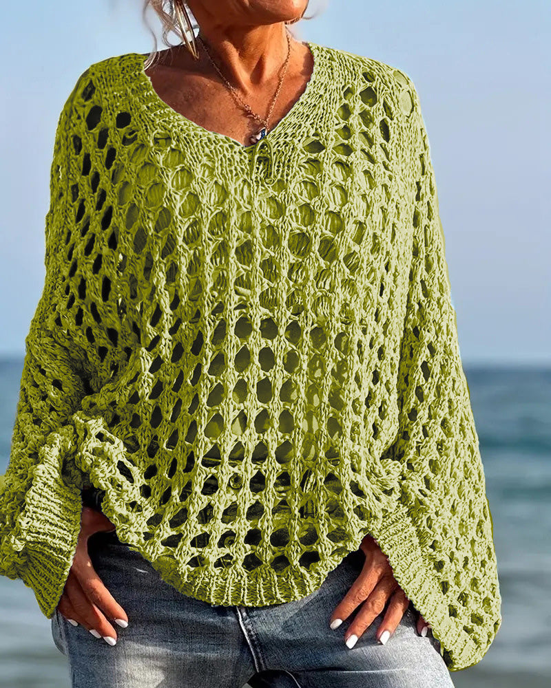 Pullover Lång Ärm Hål Ut