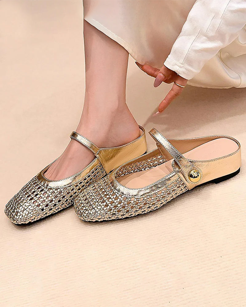 Skor Fyrkantig Tå Vävd Urholkad