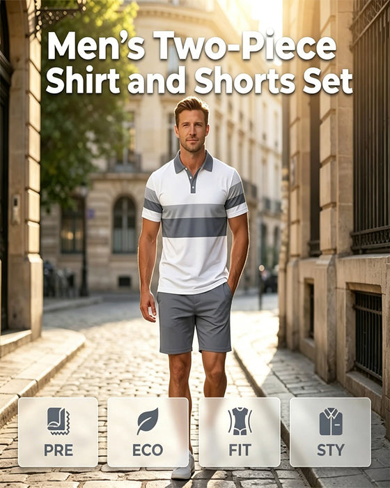 Set Randig Polo Herr Shorts