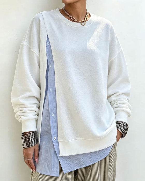 Sweatshirt Mock Skiktad Patchwork Runda Halsen