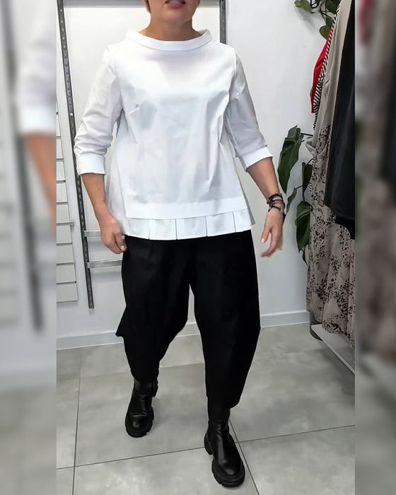 100% Bomull  Blus Vid Krage Enfärgad Casual