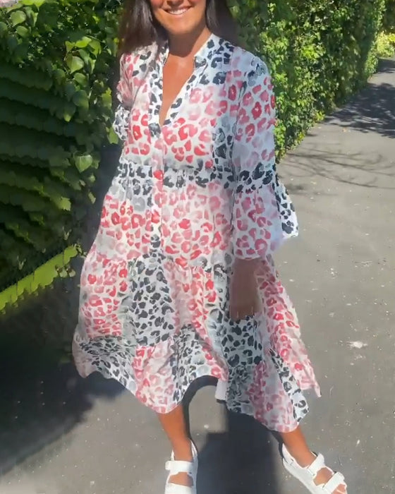 V-ringad ledig klänning med volang