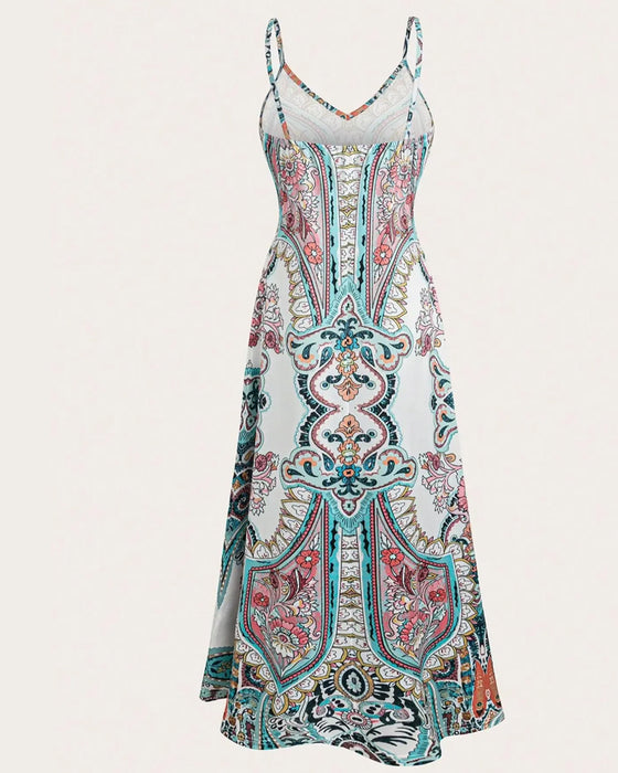 Klänning Vintage Tryck Camisole Maxi