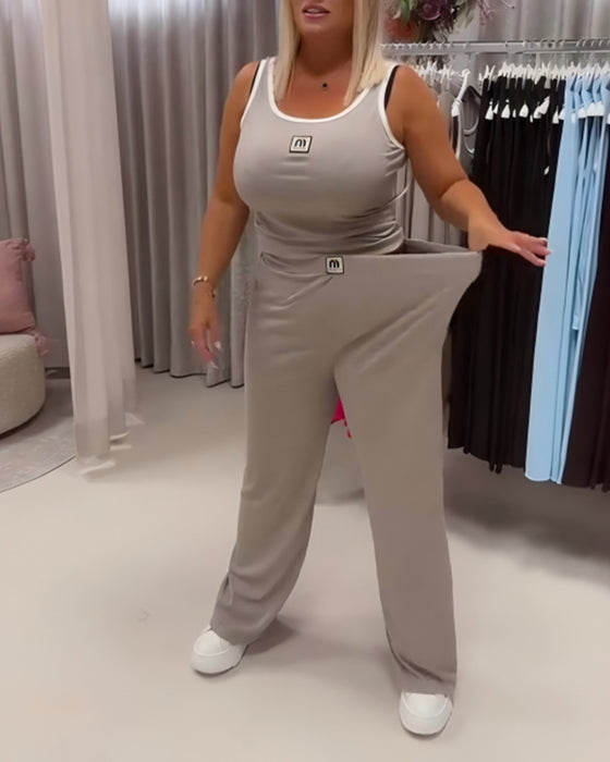 Tvådelat Set Ärmlös Topp Avslappnad Activewear