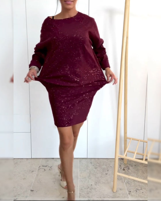 Klänning Rund Halsringning Fin Glitter Modig