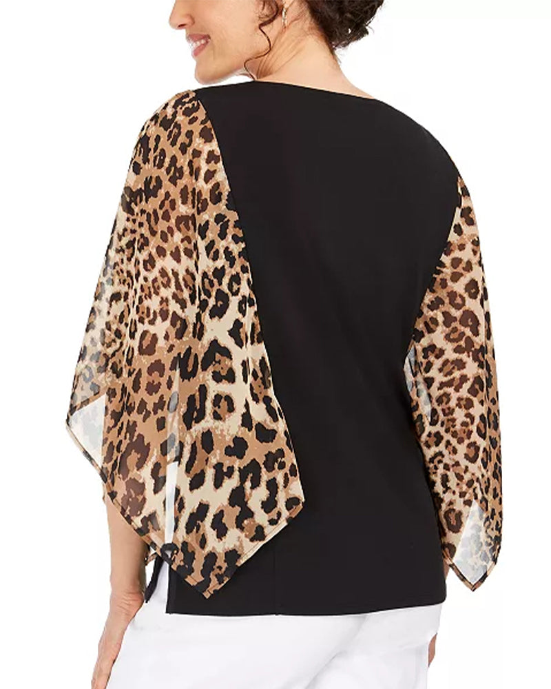 Blus Fladdermusärm Leopardtryck Lappverk