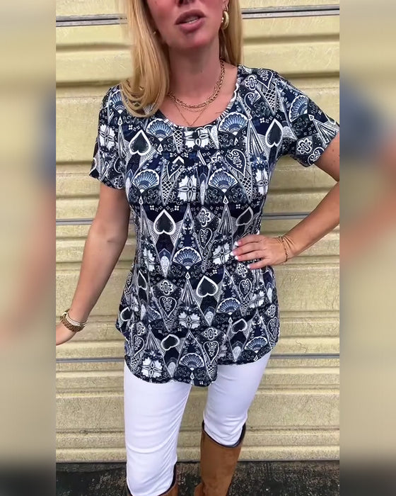 T-shirt med rund hals och tryck i retrostil