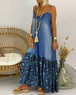 Långklänning Kamisol Rynkad Leopardprint Panel