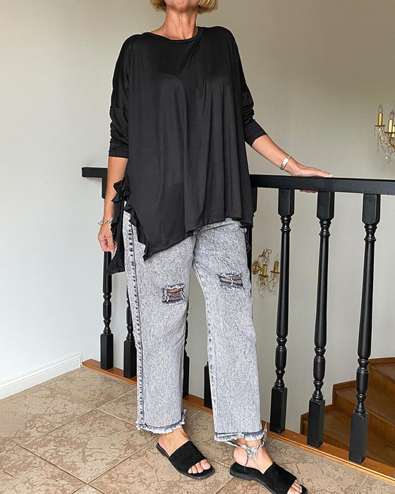 Enfärgad casual blus med rund hals