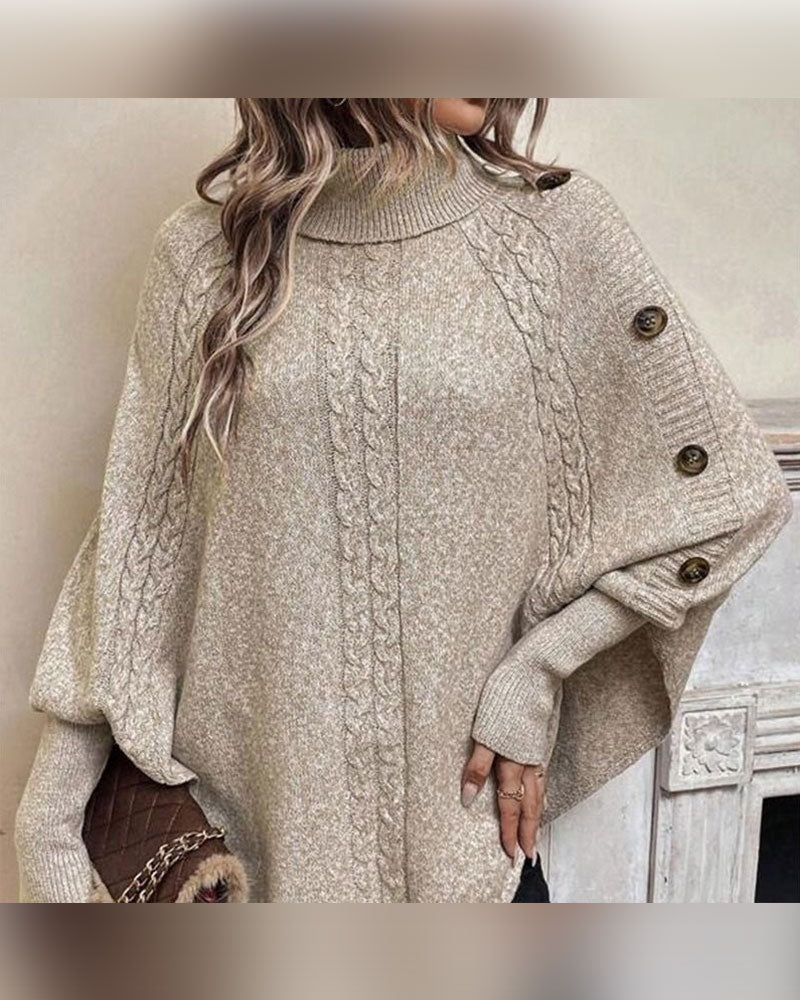 Tröja Turtleneck Oregelbunden Fläta Knapp