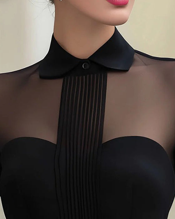 Blus Elegant Mesh Långärmad