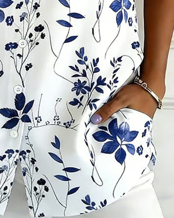 Skjorta Med Krage Kortärmad Och Med Tryck