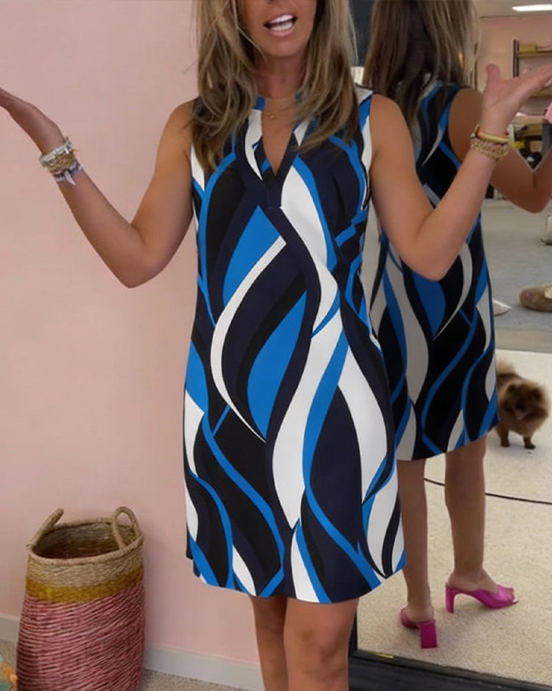 Klänning Ärmlös Geometrisk Tryck