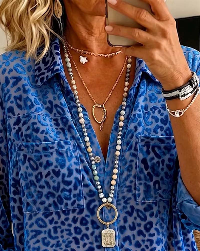 Skjorta Leopard Ficka Knapp