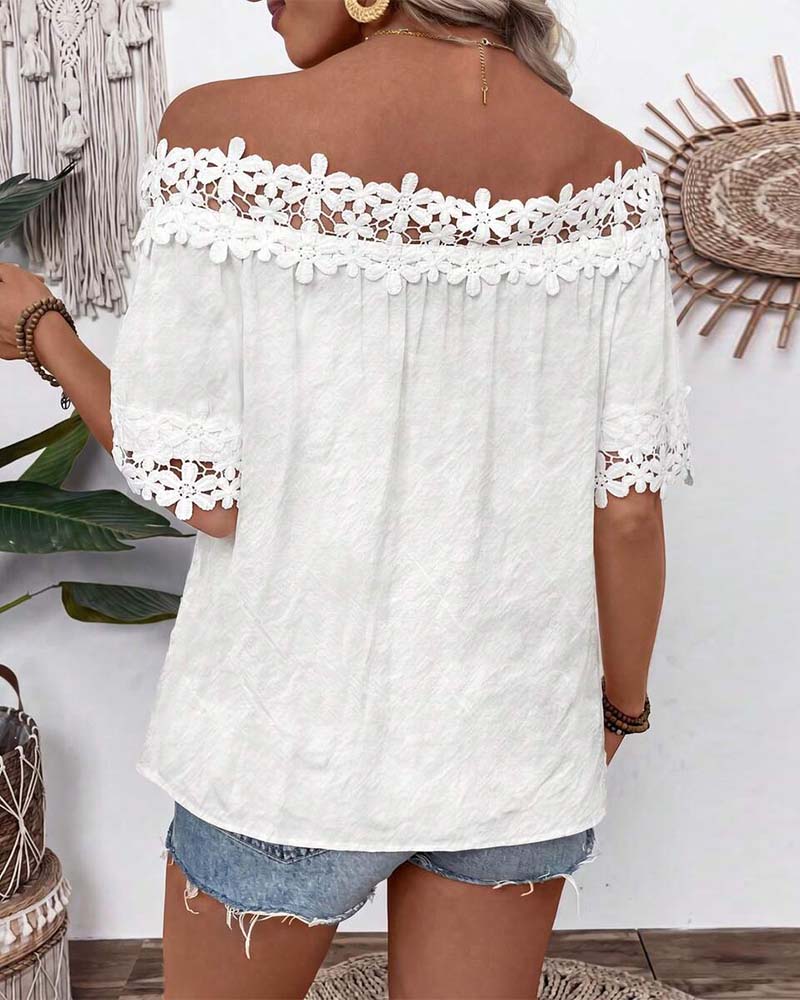 Blus Spets Bardot Kort Ärm